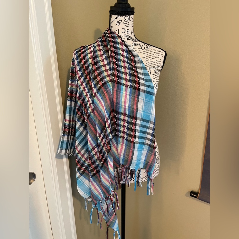 Women’s plaid scarf, perfect for Spring or Summer! Blue, white, pink, or yellow